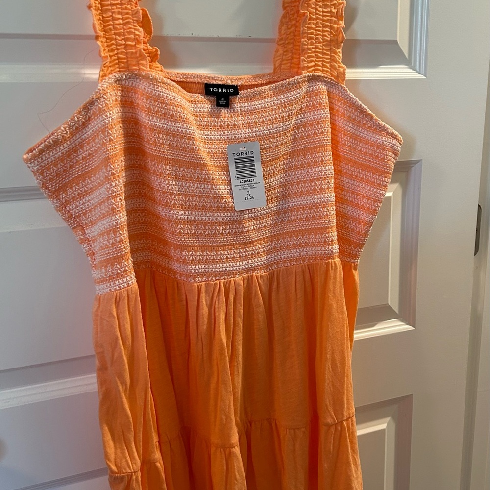 Torrid Orange Cotton Modal Slub Square Neck Smocked Babydoll Tank